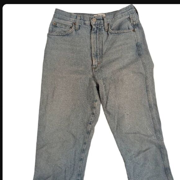 AGOLDE 90s Pinch Waist High Rise Straight Jeans 25 | Distressed Light Wash Denim - Picture 10 of 16